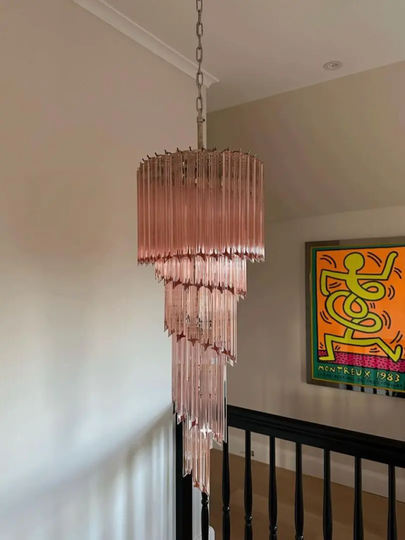 4721 - 86 pink prims - spiral - murano chandelier-1