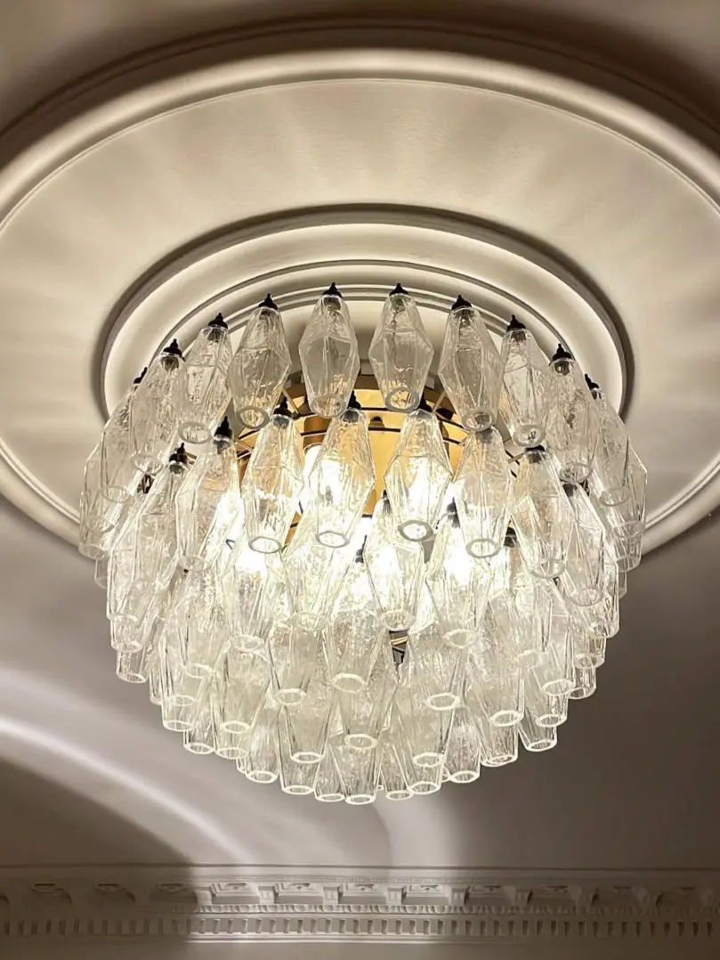 3254 - 85 transparent poliedri glasses- Murano chandelier - Cherry Vintage Interior-1