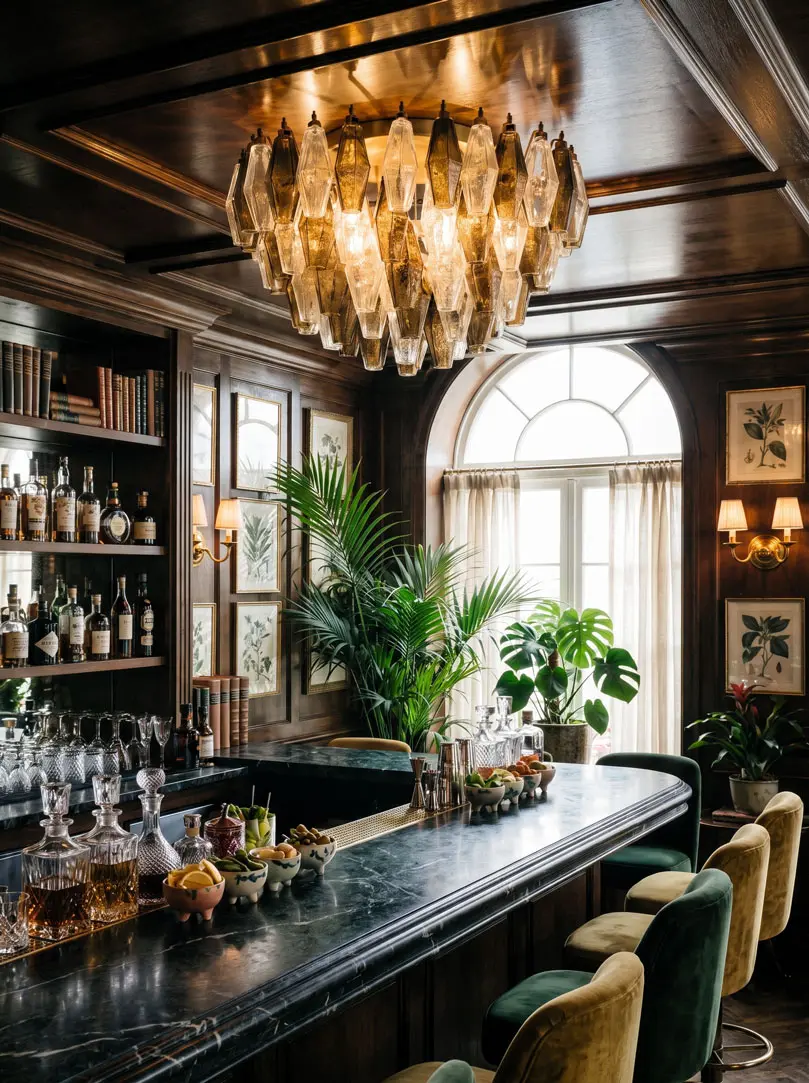 84 poliedri chandelier hanging in a bar