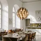 140 Murano poliedri glasses chandelier hanging in a restaurant