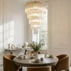 111 prism Murano chandelier hanging in a diningroom