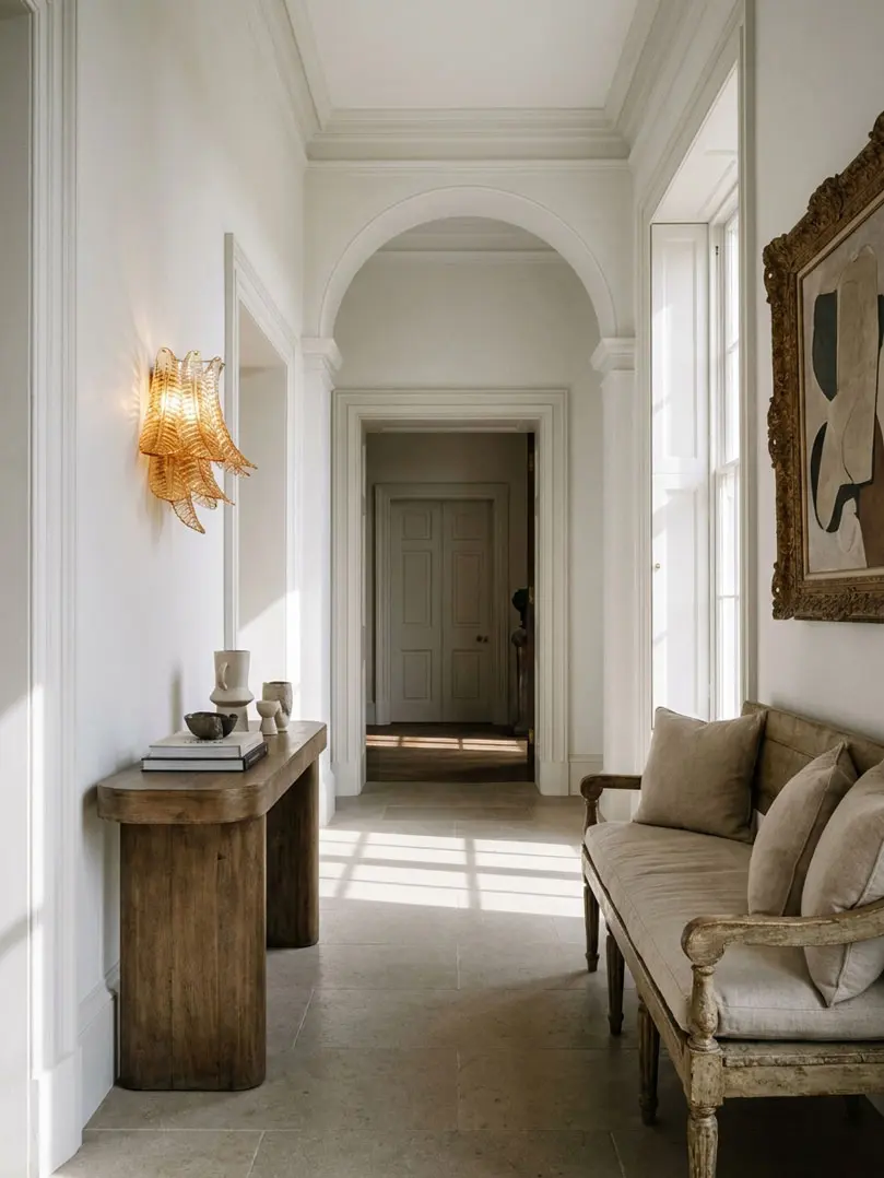 Murano_Wall_lamp_Felci_Amber Murano amber felci sconces hanging in a hallway