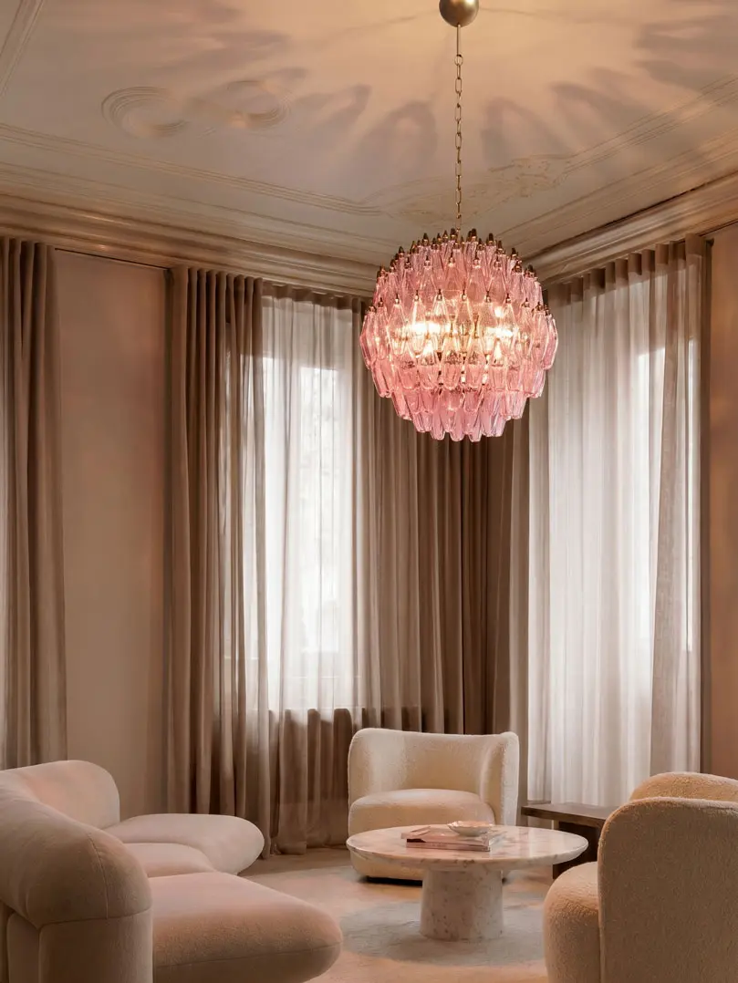 Murano Chandelier - Poliedri -140 glass - Pink