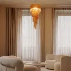 86 amber spiral Murano chandelier hanging in livingroom