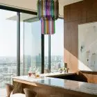 46 multi Murano prism chandelier hanging in a bar