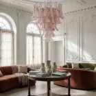 52 pink lattimo Murano petals hanging in a hotel lobby