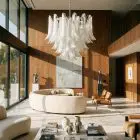53 white lattimo petals Murano chandelier hanging in living room