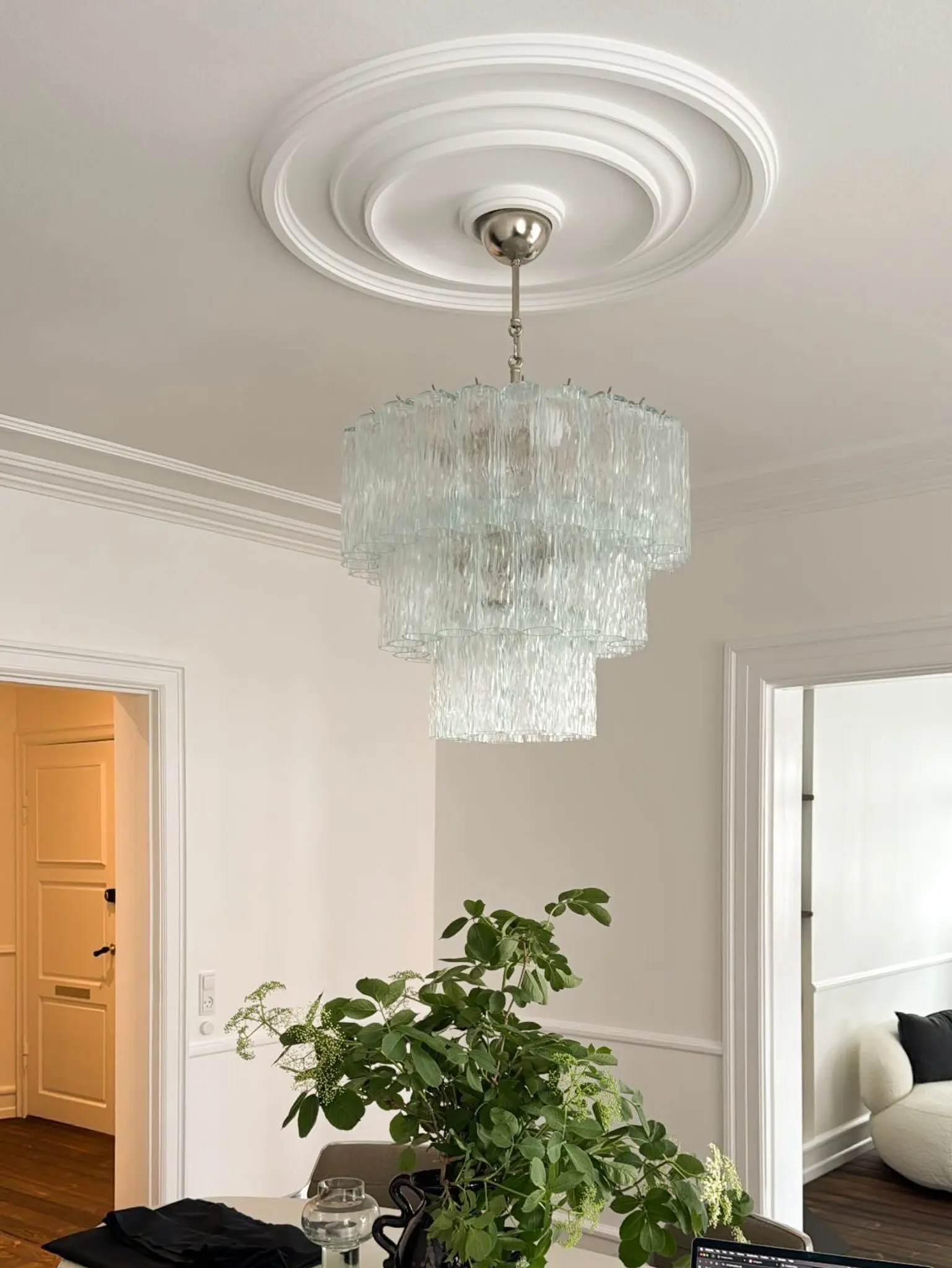 2924 52 transparent textured murano tubes murano chandelier cherry vintage interior