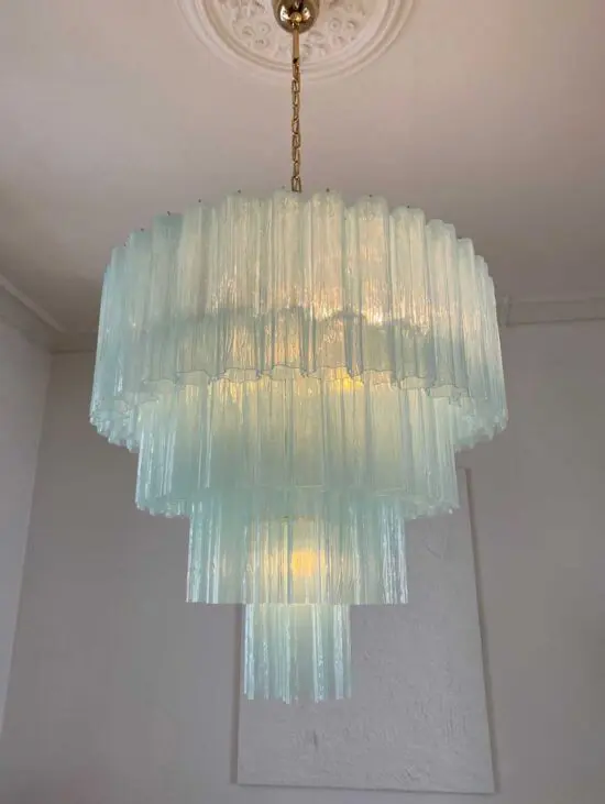 Murano chandelier - 78 tubes - Opal - Shiny gold frame