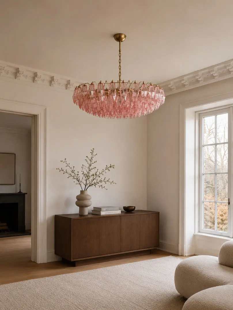 Murano Chandelier  Poliedri  185 glass  Pink