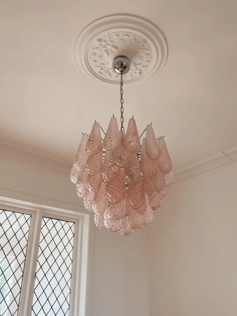 Murano Chandelier 41 Drops Pink
