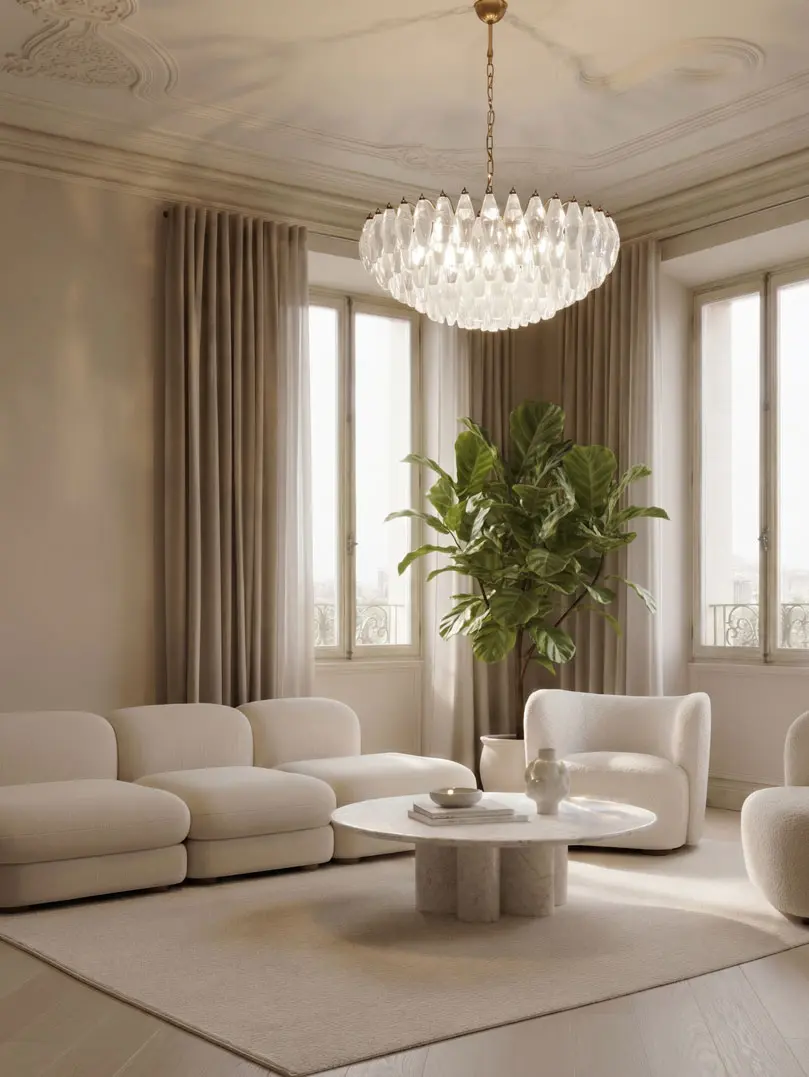 185 white alabaster poliedri Murano chandelier