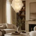 murano disc chandelier hanging in livingroom