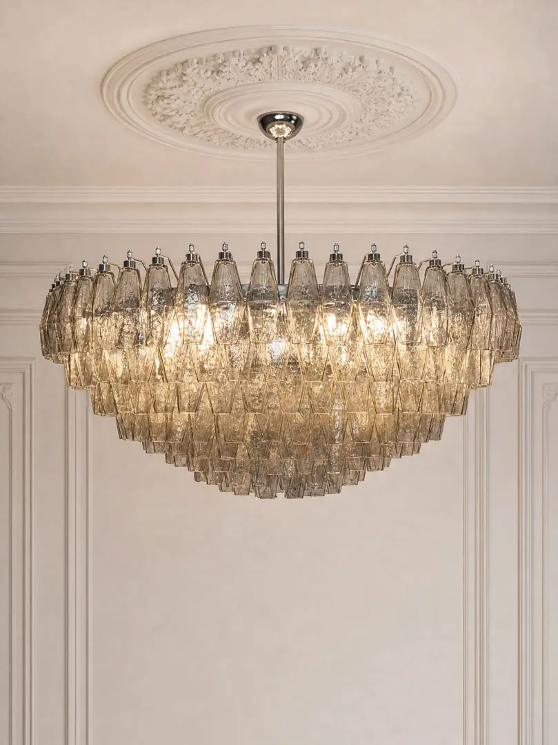 Murano Chandelier Poliedri 275 glasses Extra Light Smoked