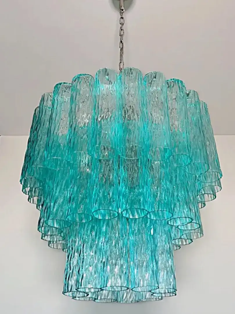 Turquoise Structured tube Murano chandelier-2