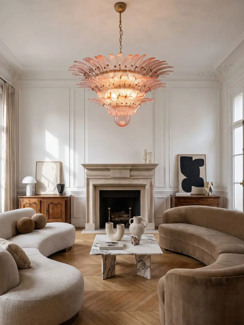 Murano Chandelier Palmette 104 glass Pink