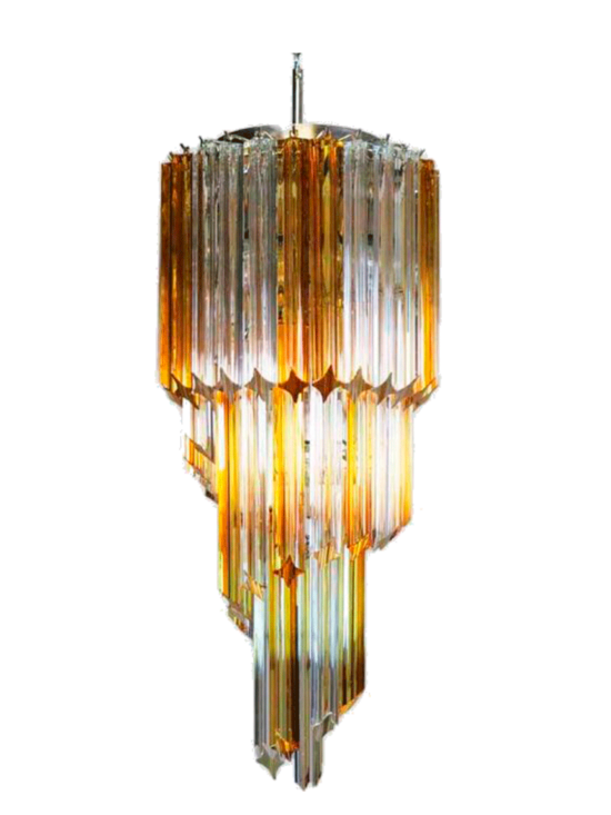 Murano ljuskrona - Spiral - 54 prismer - Gul / klar