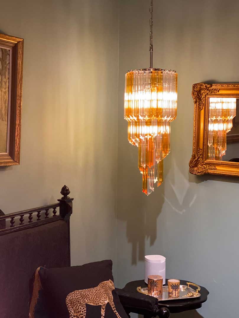 Murano chandelier - Spiral - 54 prisms - Yellow/transparent