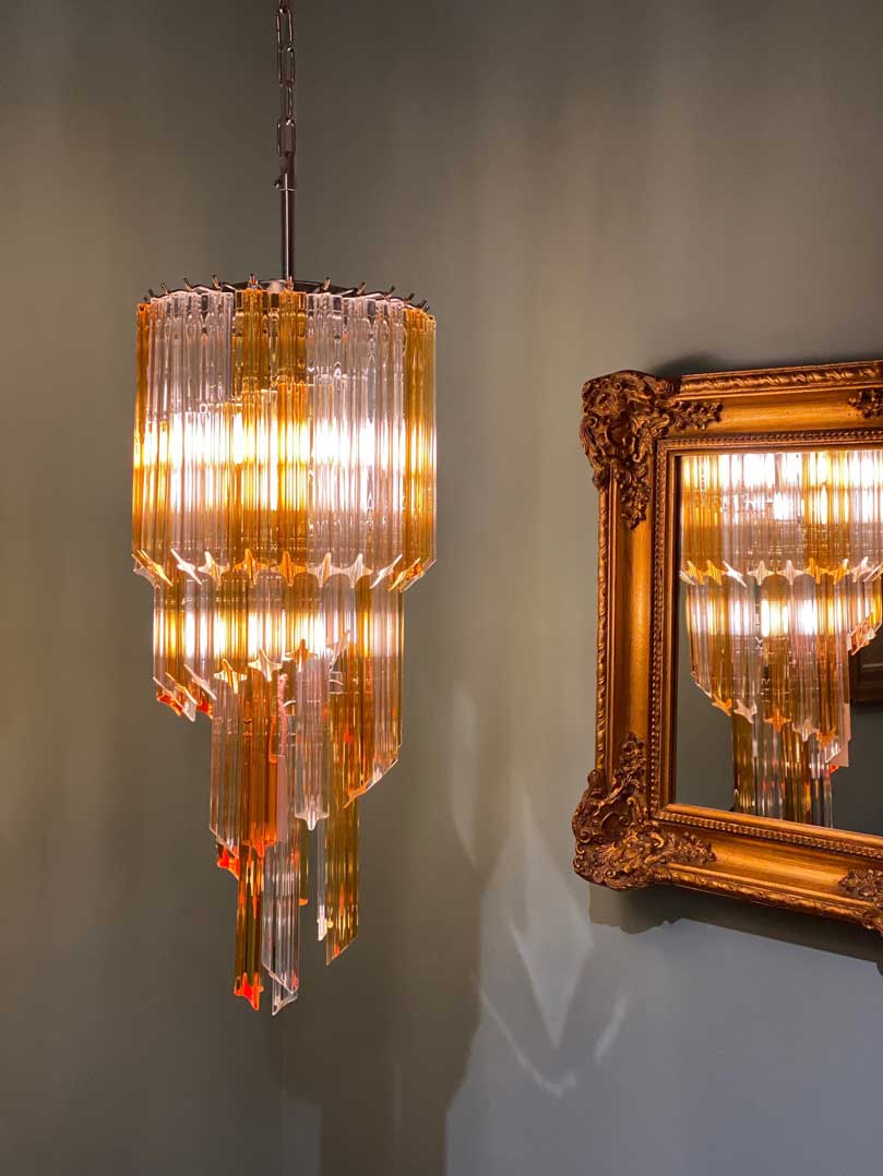 Murano chandelier - Spiral - 54 prisms - Yellow/transparent