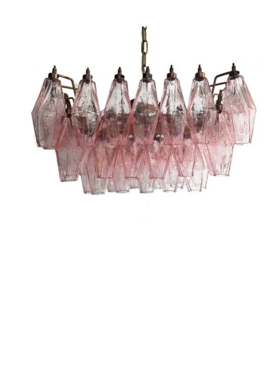 Murano chandelier - Poliedri - 56 glasses - Pink