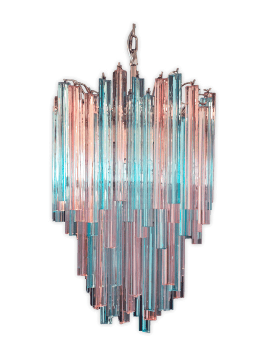 Murano ljuskrona - 92 prismer - rosa / ljusblå