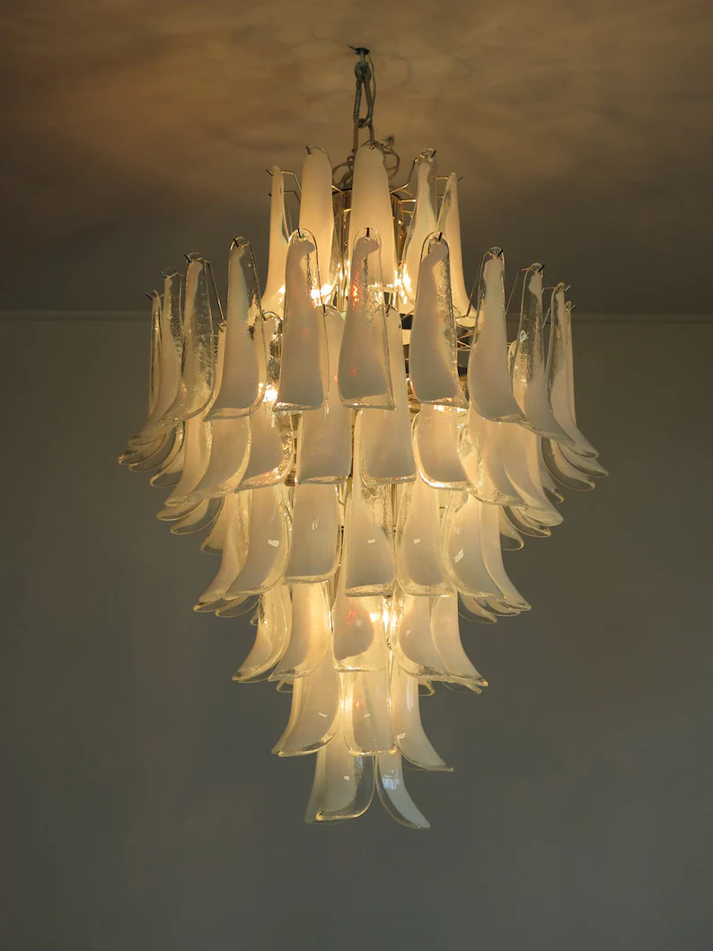 Murano chandelier - 85 petals - White/transparent