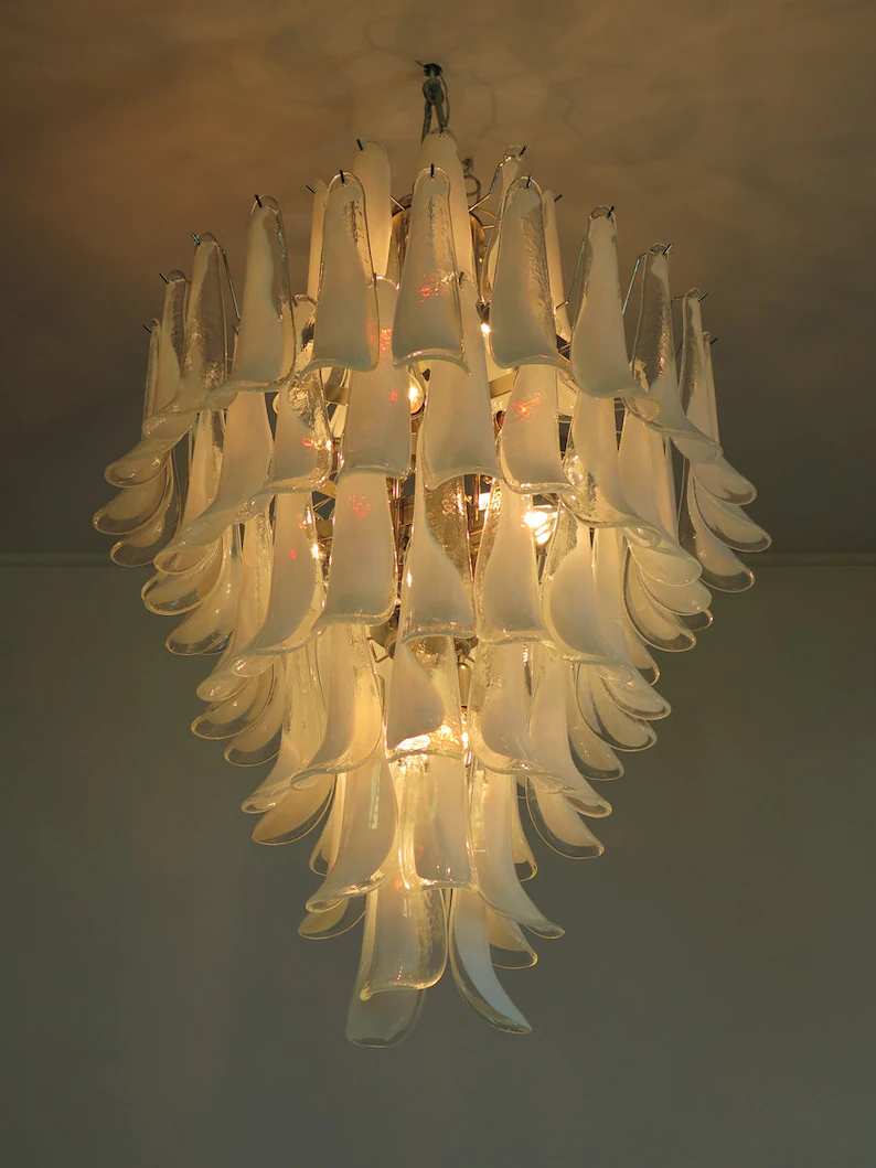 Murano chandelier - 85 petals - White/transparent