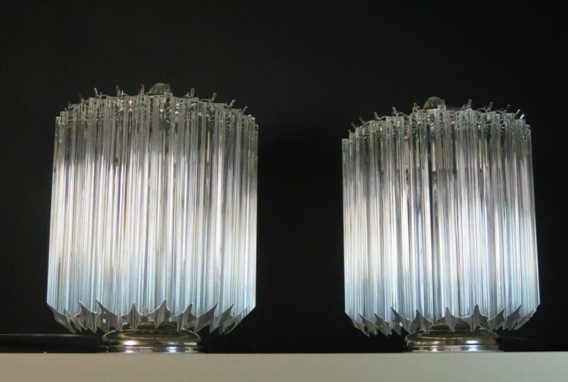 Murano Table Lamp 24 Prisms, Cylinder Crystal Table Lamp With Prisms