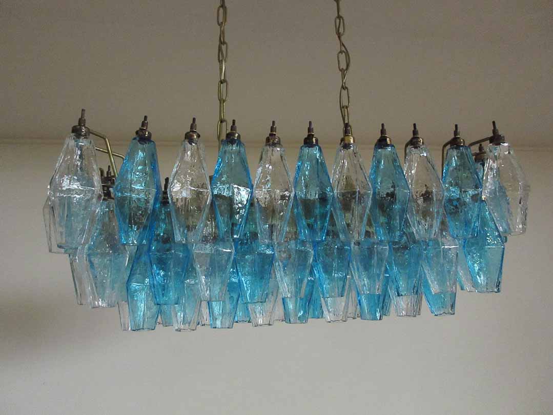 Murano chandelier - Poliedri - 84 glasses - Blue/transparent