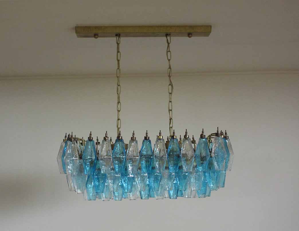 Murano chandelier - Poliedri - 84 glasses - Blue/transparent