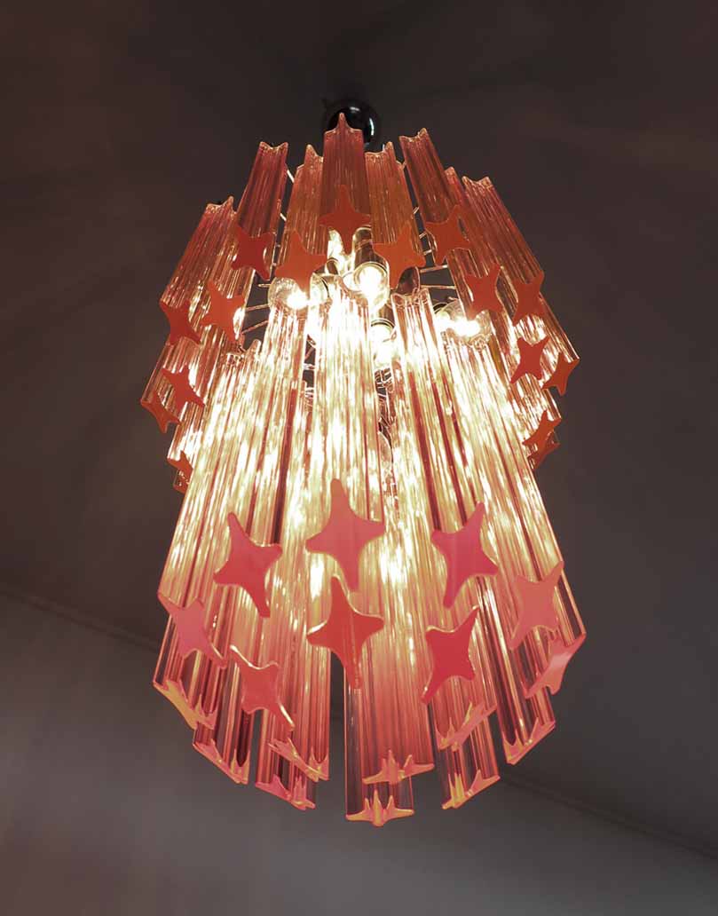 Murano chandelier - Quadriedri - 46 prisms - Pink