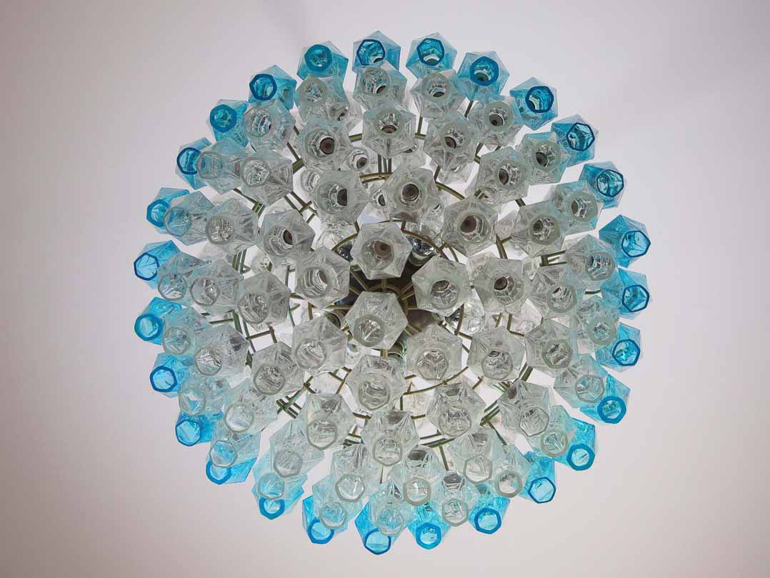 Murano chandelier - Poliedri - 140 glass - Transparent/Blue