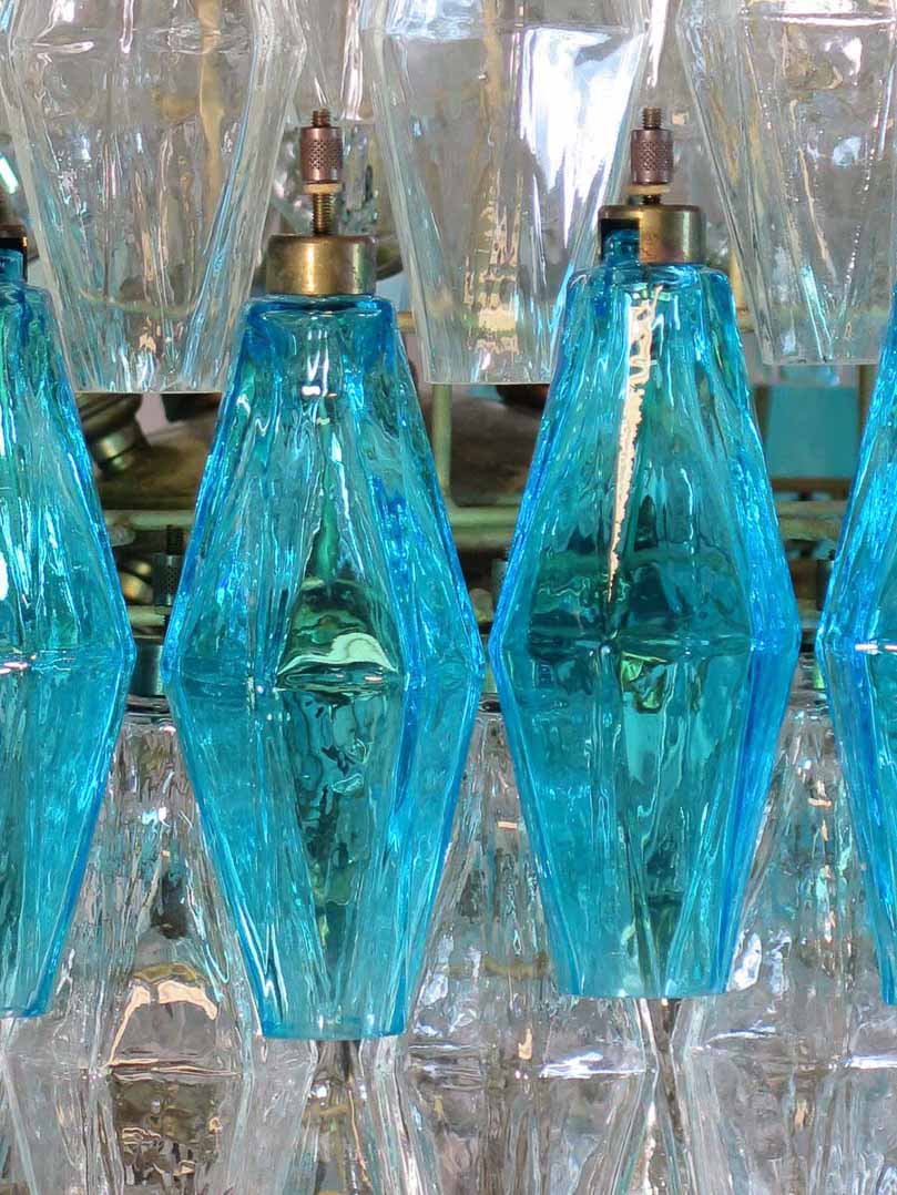 Murano chandelier - Poliedri - 140 glass - Transparent/Blue
