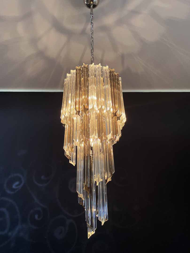 Murano chandelier - Spiral - 54 prisms - Smokey/Transparent