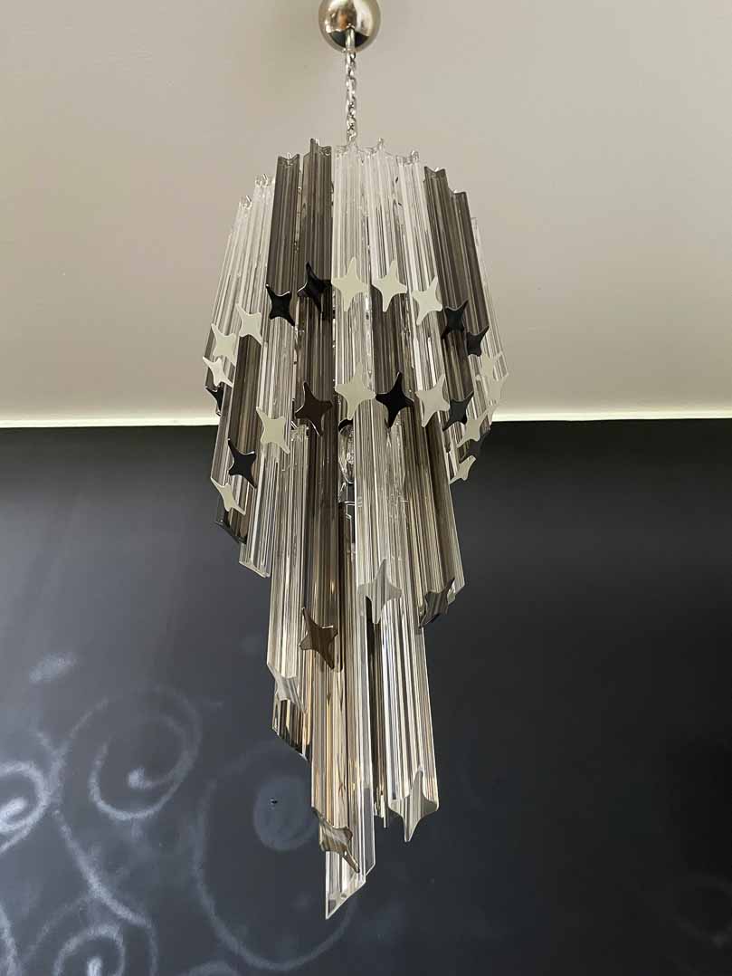 Murano chandelier - Spiral - 54 prisms - Smokey/Transparent