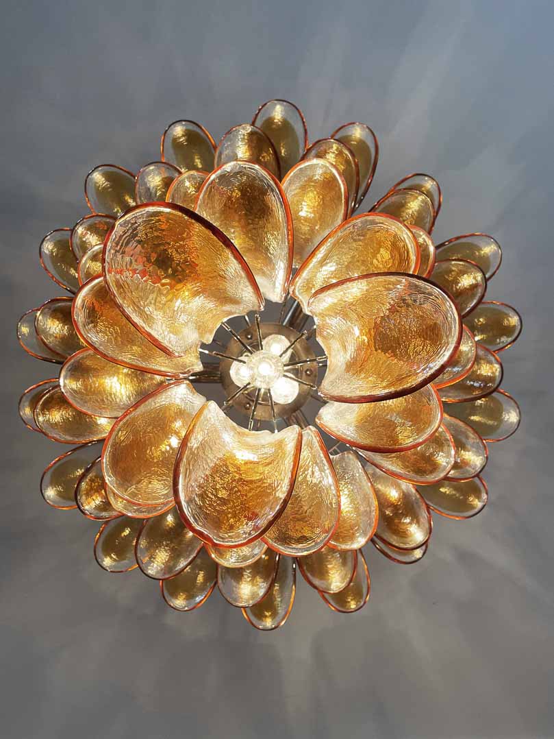 Murano chandelier - 52 petals - Amber