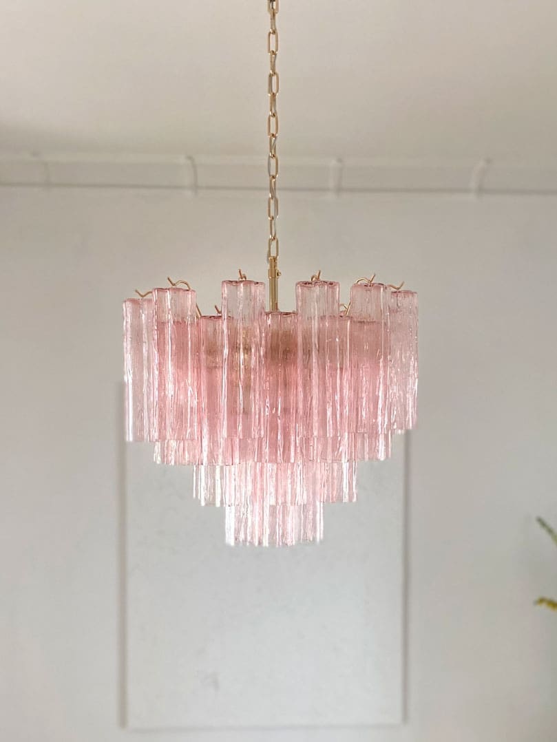 Murano chandelier - 36 tubes - Pink - Gold structure
