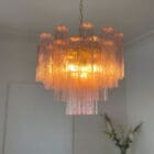 Murano chandelier - 36 tubes - Pink - Gold structure