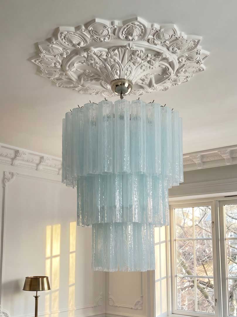 Murano Chandelier - 52 tubes - Opal Chrome shiny