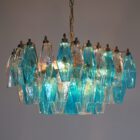 Murano chandelier - Poliedri - 56 glasses - Blue/transparent