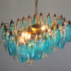 Murano chandelier - Poliedri - 56 glasses - Blue/transparent