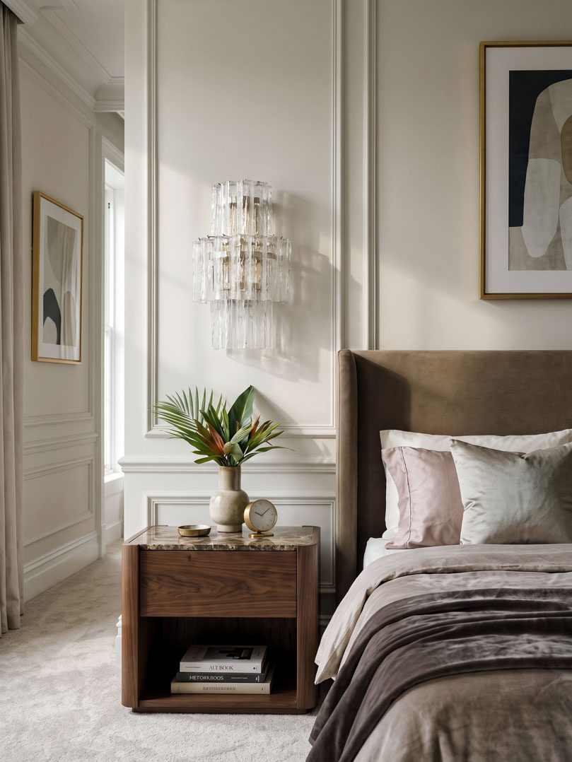 18 transparent tube sconces hanging in bedroom