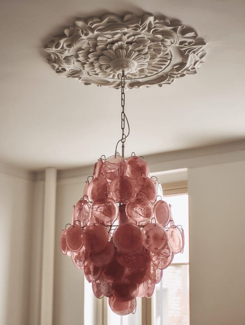 Murano Chandelier - 87 Disks - Pink Alabaster