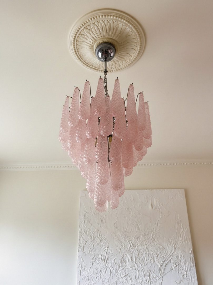 Murano Chandelier - Drop - 52 glasses - Pink Chrome patinated