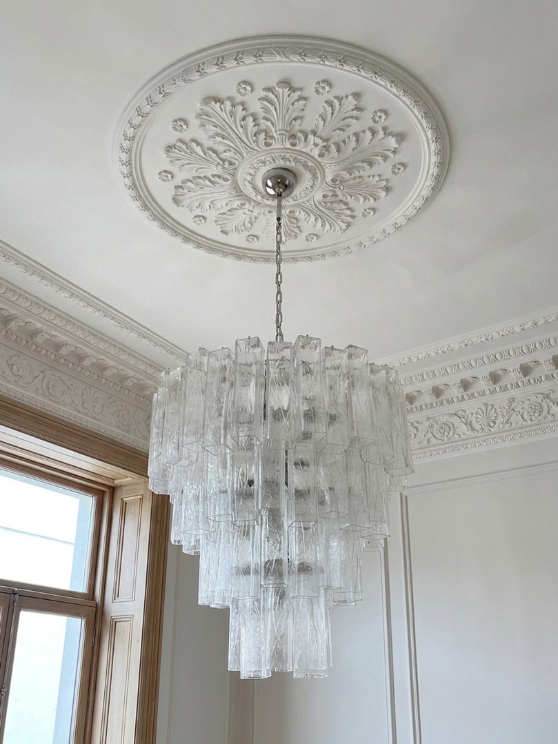 Murano Chandelier - 80 tubes - Transparent - Quadrati Chrome patinated