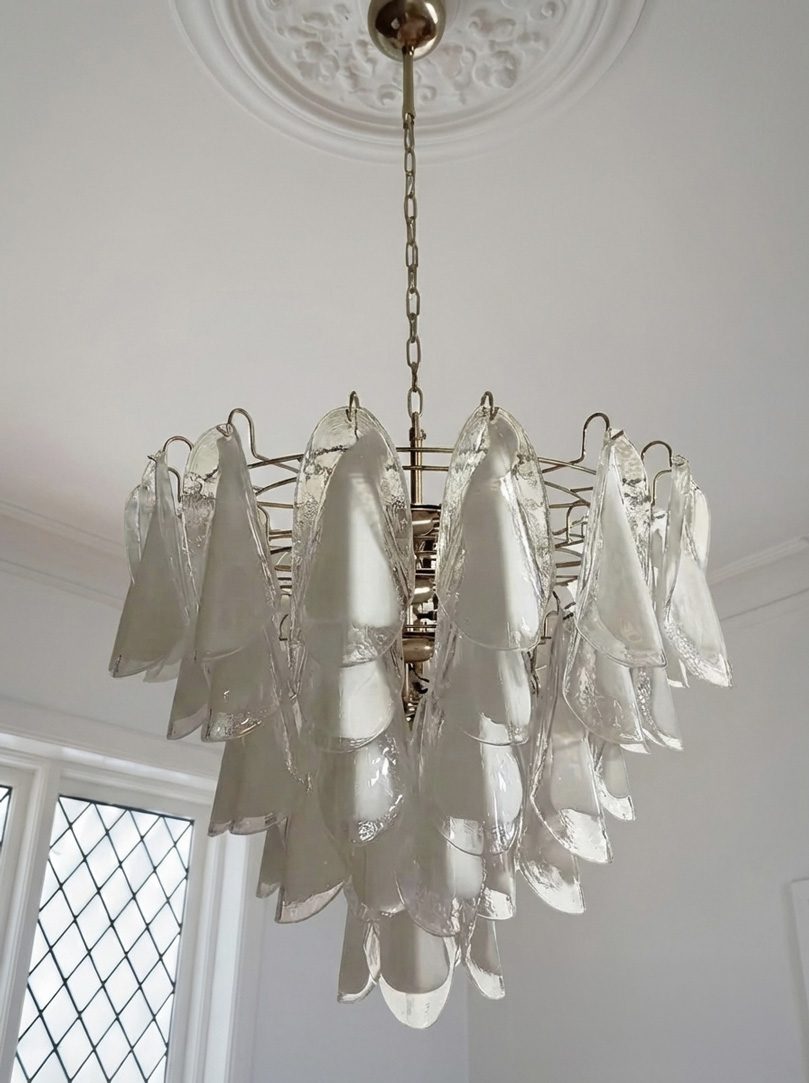 Murano chandelier 57 rondini lattimo Chrome patinated