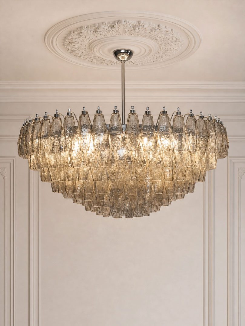 Murano Chandelier Poliedri 275 glasses Extra Light Smoked